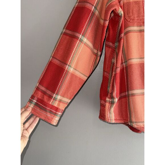 LL Bean Womens 1912 Overshirt Plaid Shacket Heavy Shirt Jacket Coral XL Petite - Picture 5 of 16